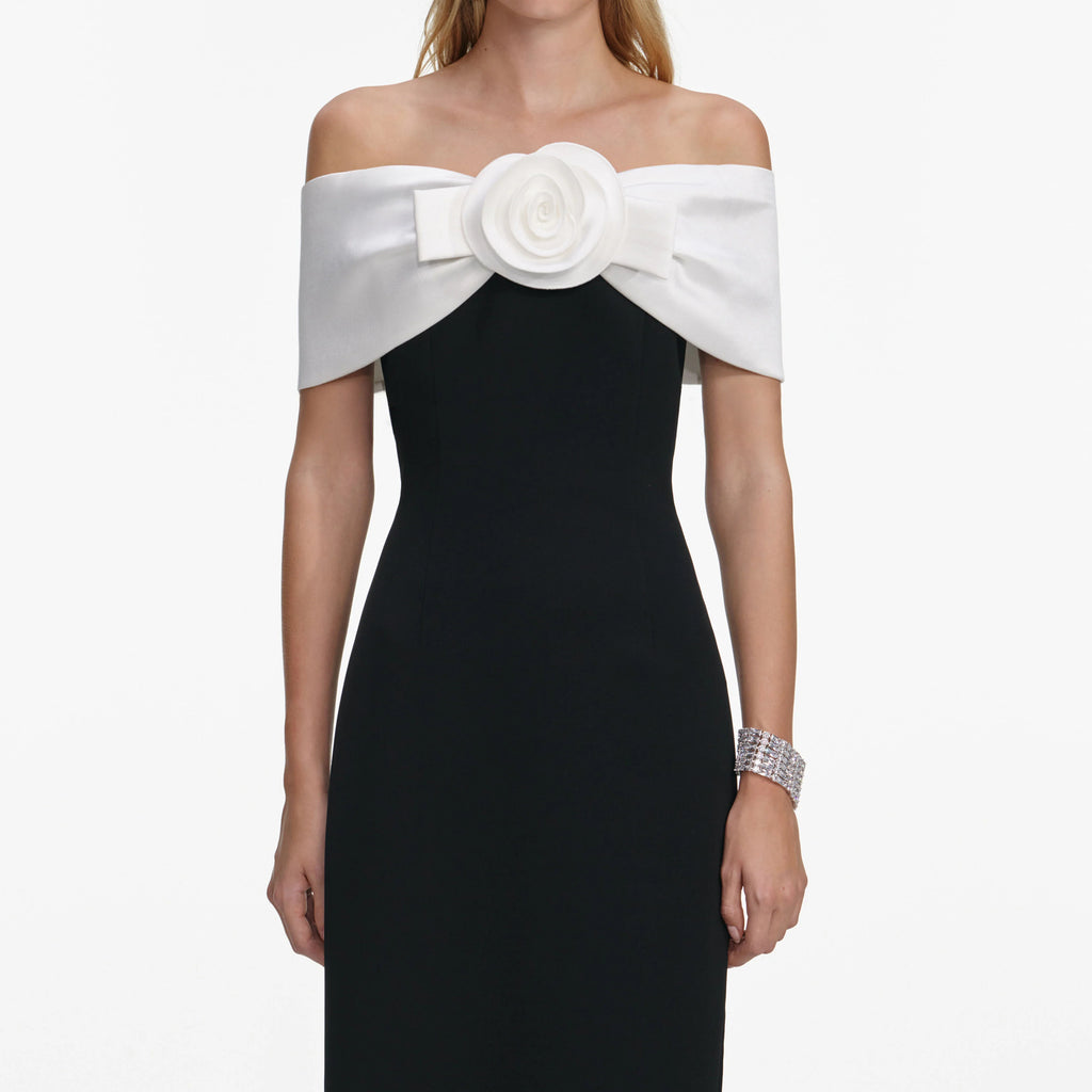 Black Crepe Flower Maxi Dress