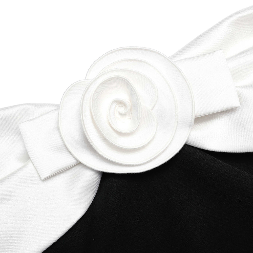 Black Crepe Flower Top