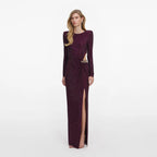 Burgundy Rhinestone Embellished Maxi Dress
