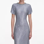 Blue Rhinestone Mesh Midi Dress