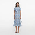 Blue Lace Tie Neck Midi Dress