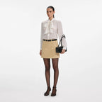Beige Denim Belted Mini Skirt