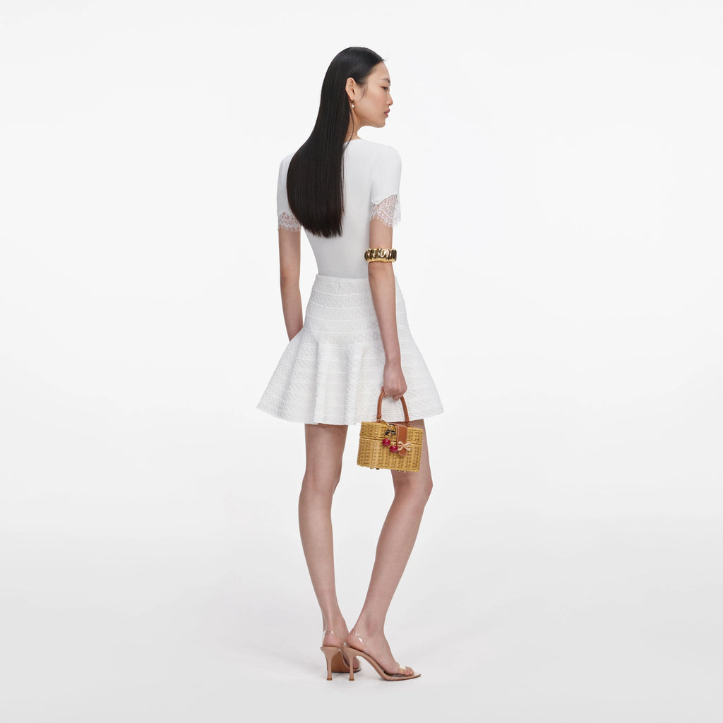 White Pointelle Knit Mini Skirt
