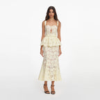 Yellow Lace Peplum Midi Dress