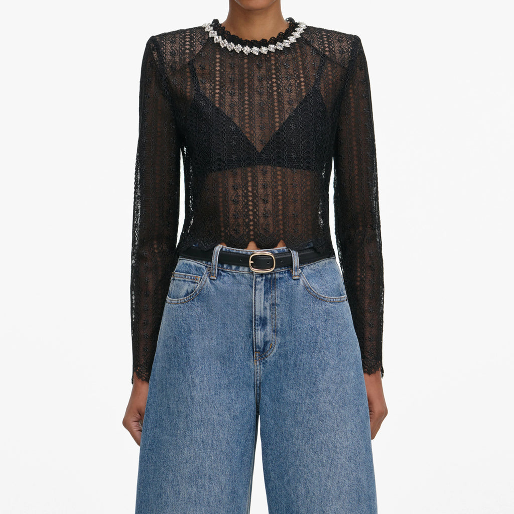 Black Organza Lace Top