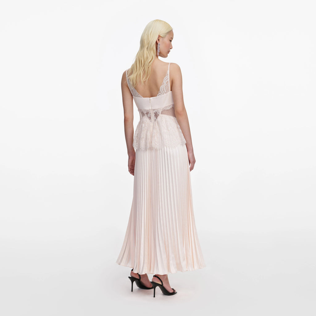 Blush Satin Lace Midi Dress