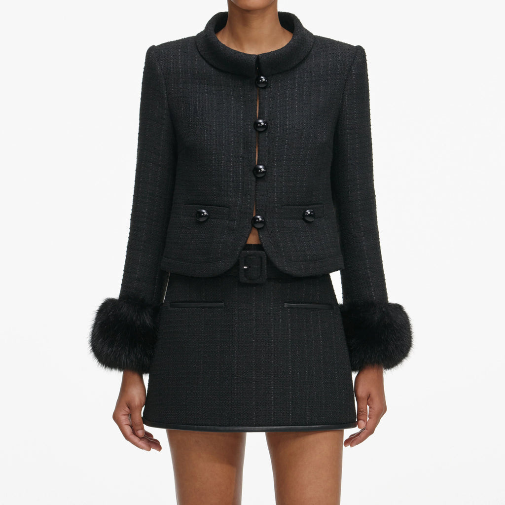 Black Boucle Faux Fur Cuff Jacket