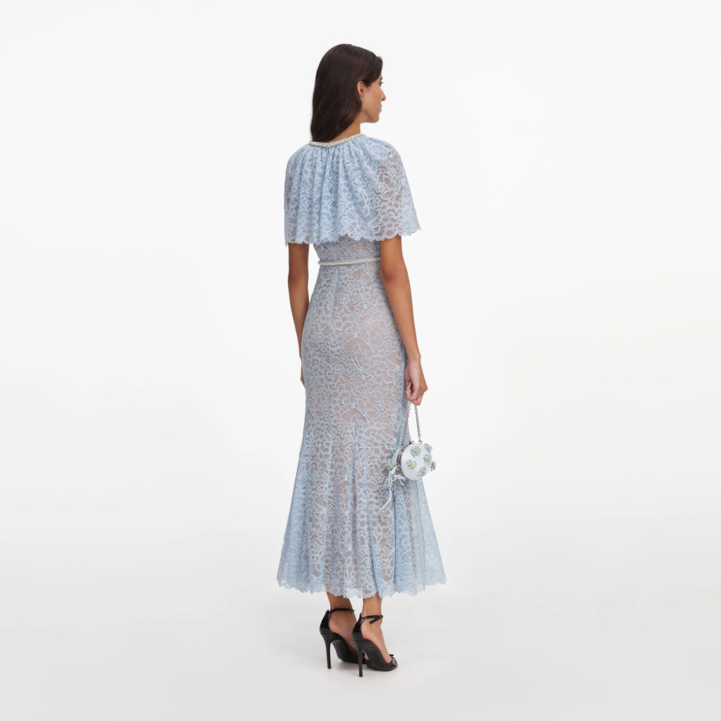 Blue Lace Cape Midi Dress