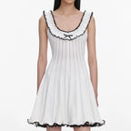 White Contrast Trim Knit Mini Dress
