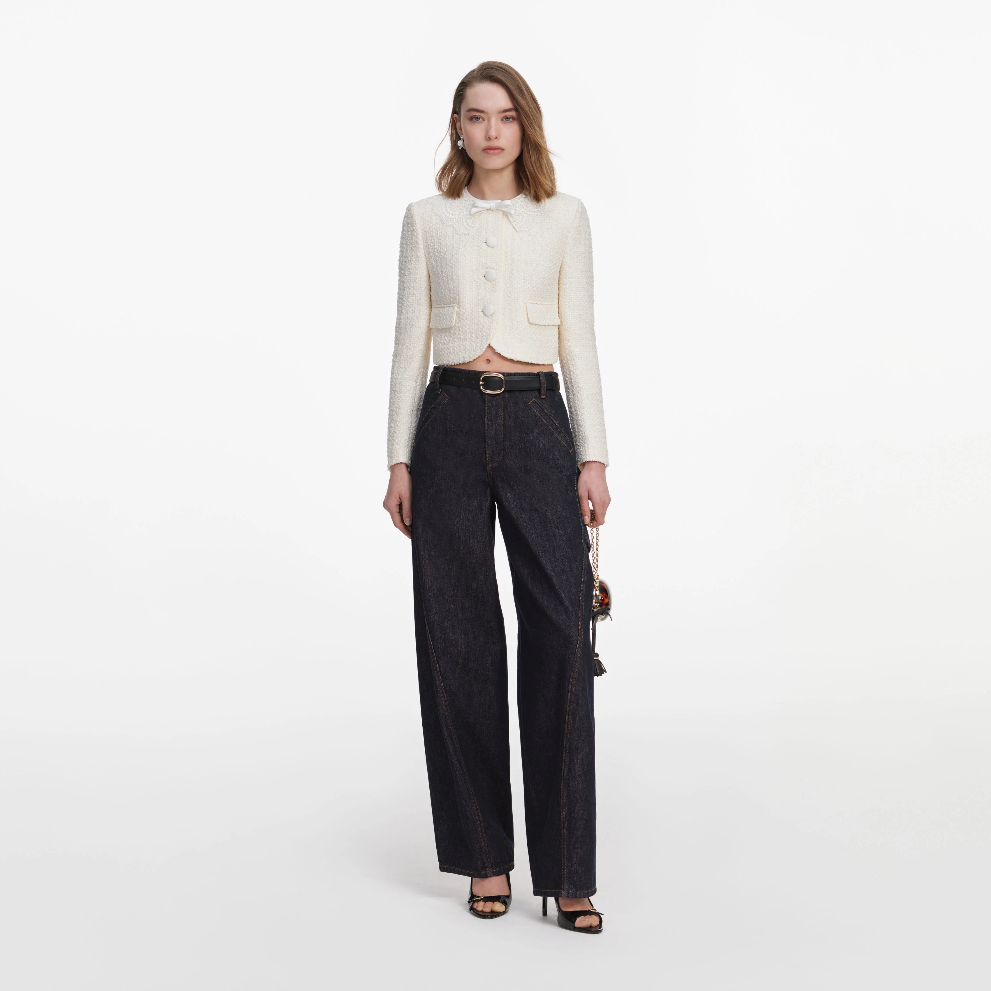 Cream Boucle Lace Collar Jacket