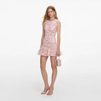 Pink Lace Crystal Mini Dress