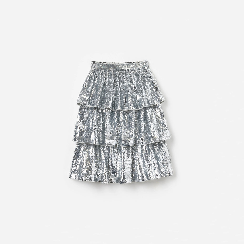 Silver Sequin Tiered Skirt