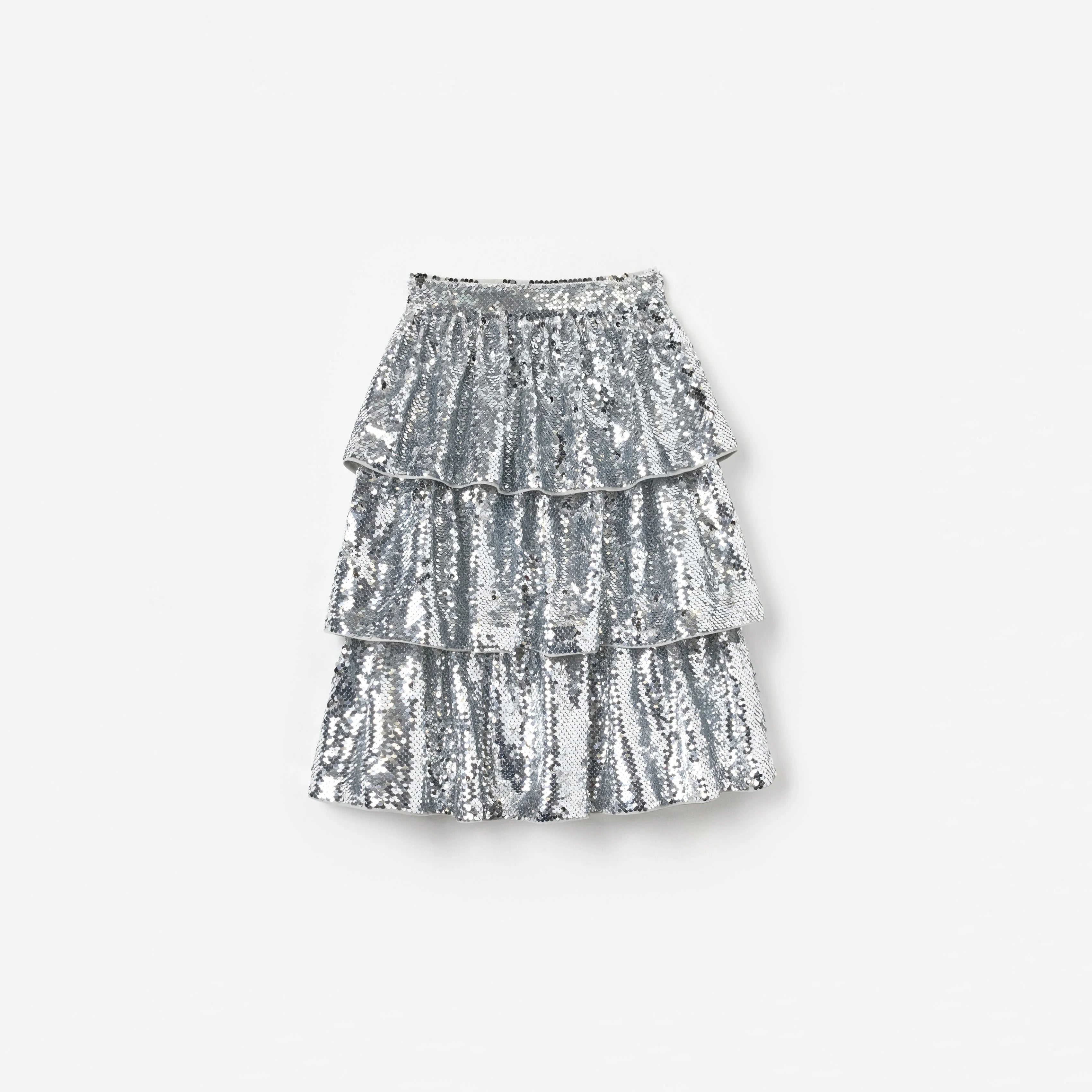 Silver Sequin Tiered Skirt
