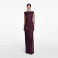 Burgundy Rhinestone Drape Maxi Dress