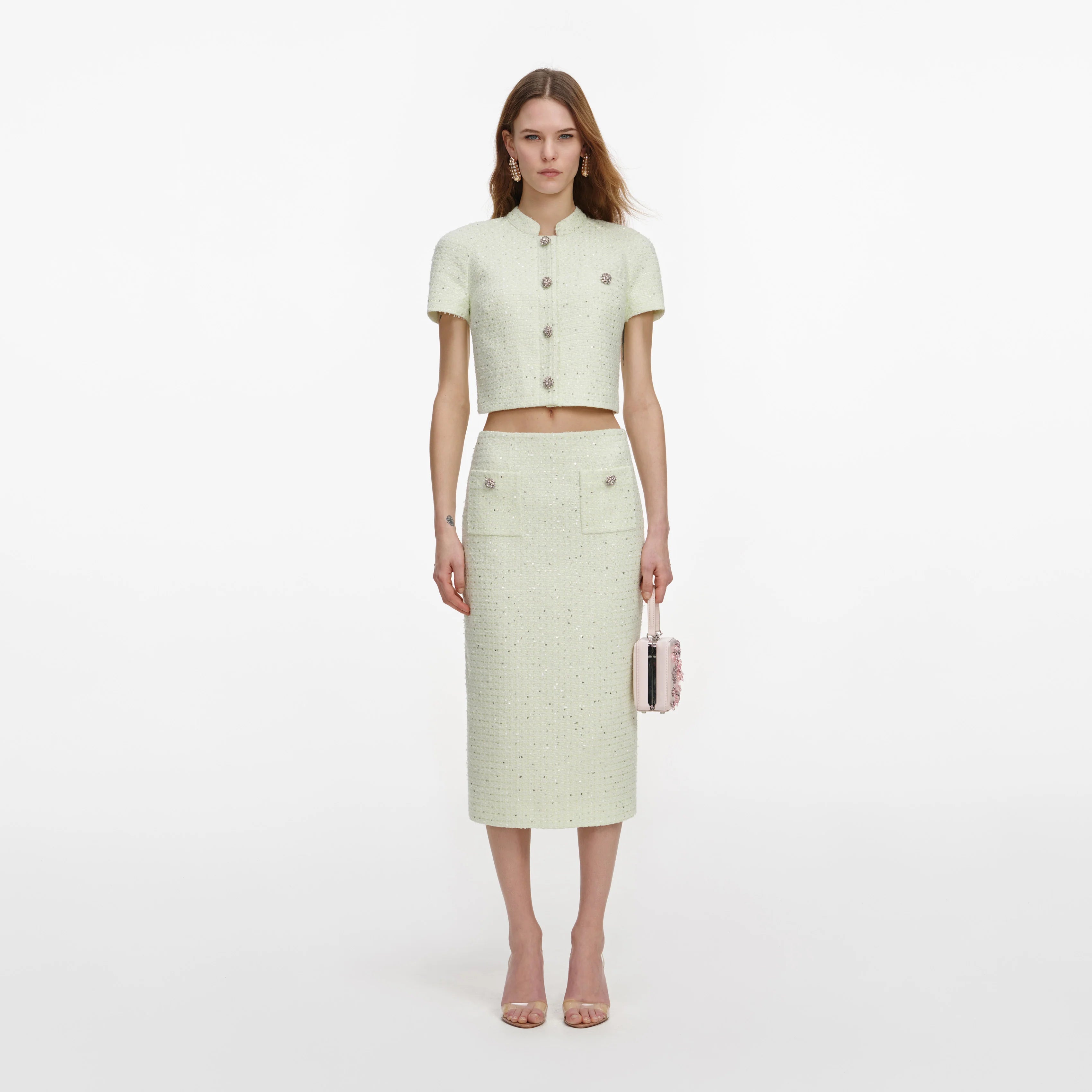 Lime Boucle Midi Skirt