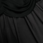 Black Cotton Draped Knit Midi Dress
