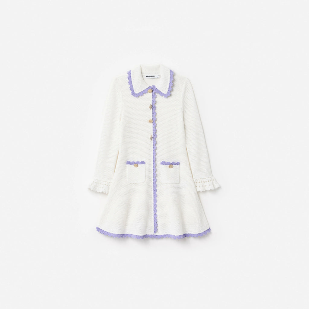 Cream Contrast Trim Pointelle Knit Dress