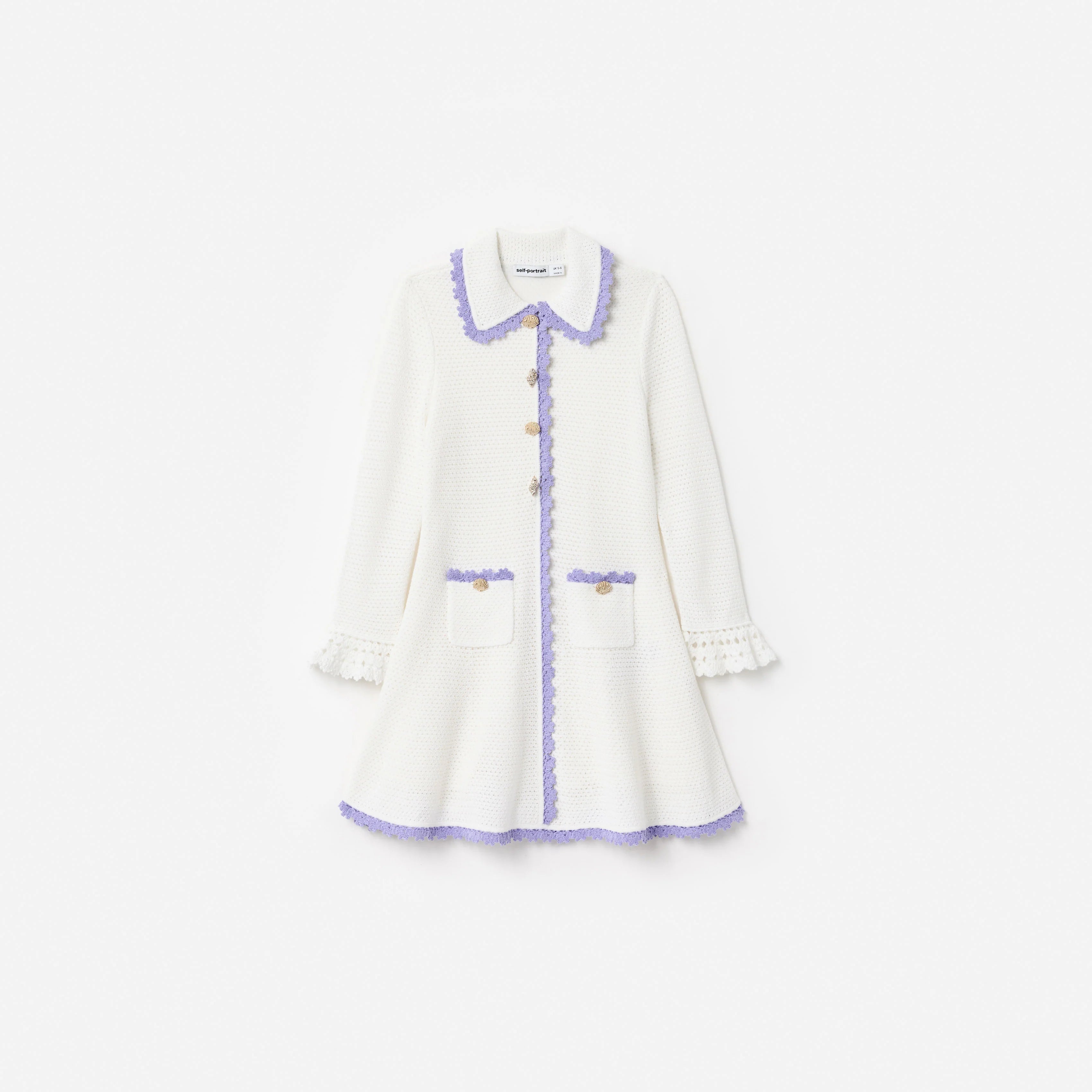 Cream Contrast Trim Pointelle Knit Dress
