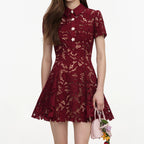 Burgundy Lace Mini Dress