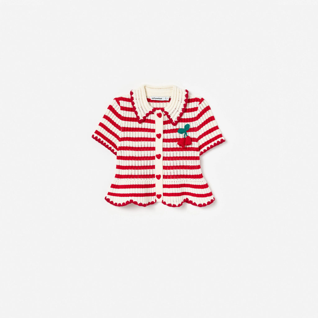 Cream And Red Stripe Knitted Top