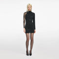 Black Rhinestone Mesh Cut Out Mini Dress