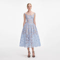 Blue Floral Lace Midi Dress