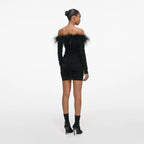 Black Feather Viscose Knit Mini Dress
