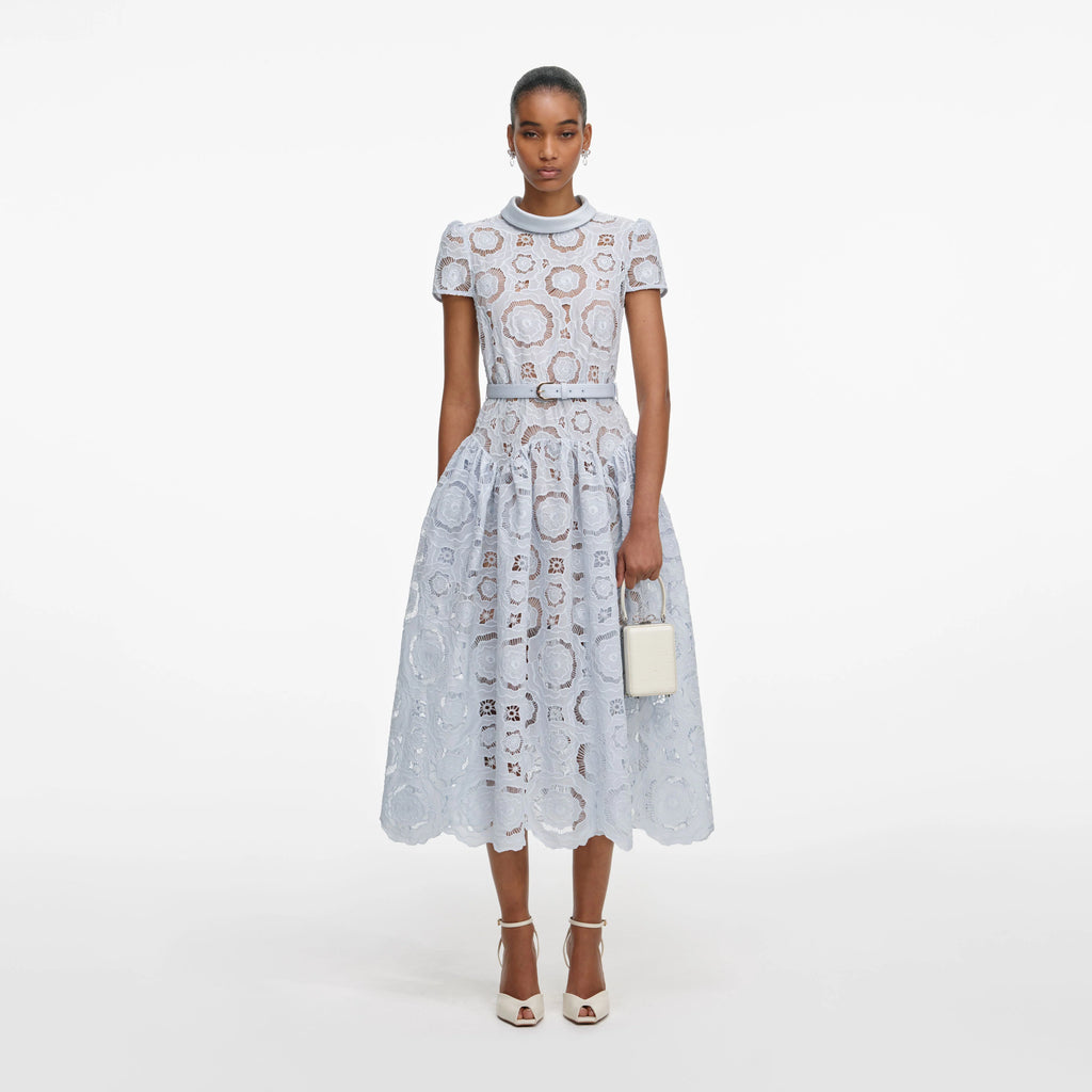 Blue Floral Lace Midi Dress