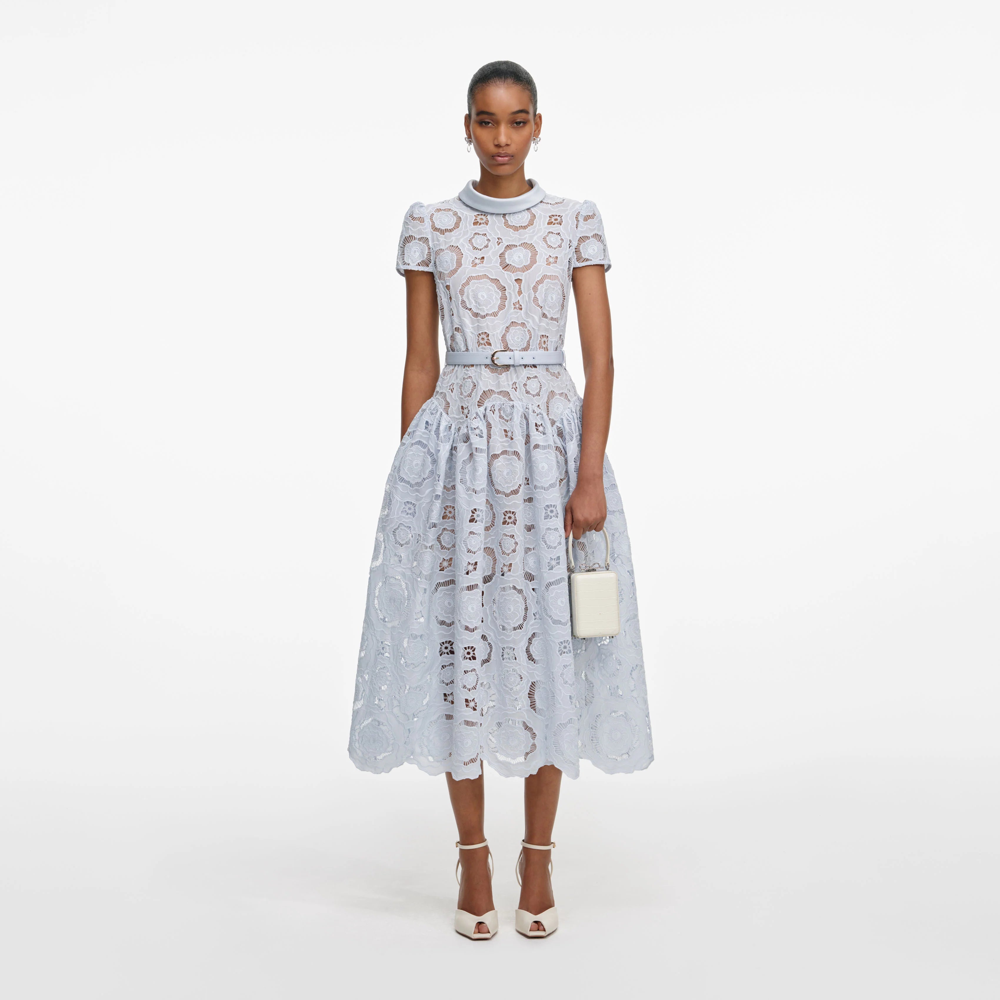Blue Floral Lace Midi Dress