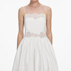 White Cotton Lace Trim Midi Dress