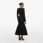 Black Sequin Knit Tailored Midi Dress