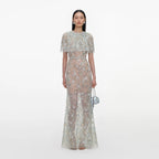 Mint Embellished Cape Maxi Dress