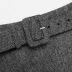Grey Herringbone Flared Mini Skirt