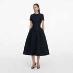 Navy Metallic Boucle Midi Dress