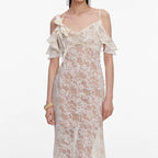 Cream Lace Flower Maxi Dress