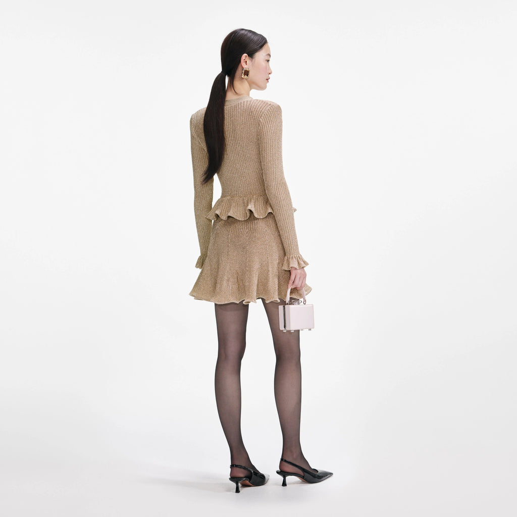 Gold Lurex Peplum Knit Mini Dress