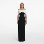 Black Crepe Flower Maxi Dress