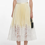 Yellow Satin Lace Midi Skirt