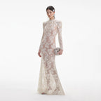 White Rhinestone Lace Maxi Dress