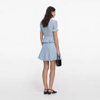 Blue Pointelle Peplum Knit Mini Dress