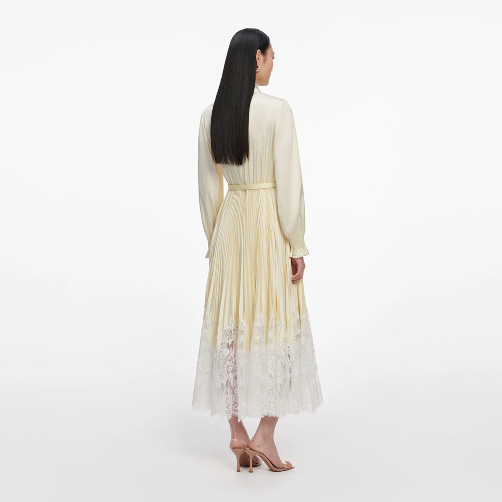 Yellow Satin Lace Midi Dress