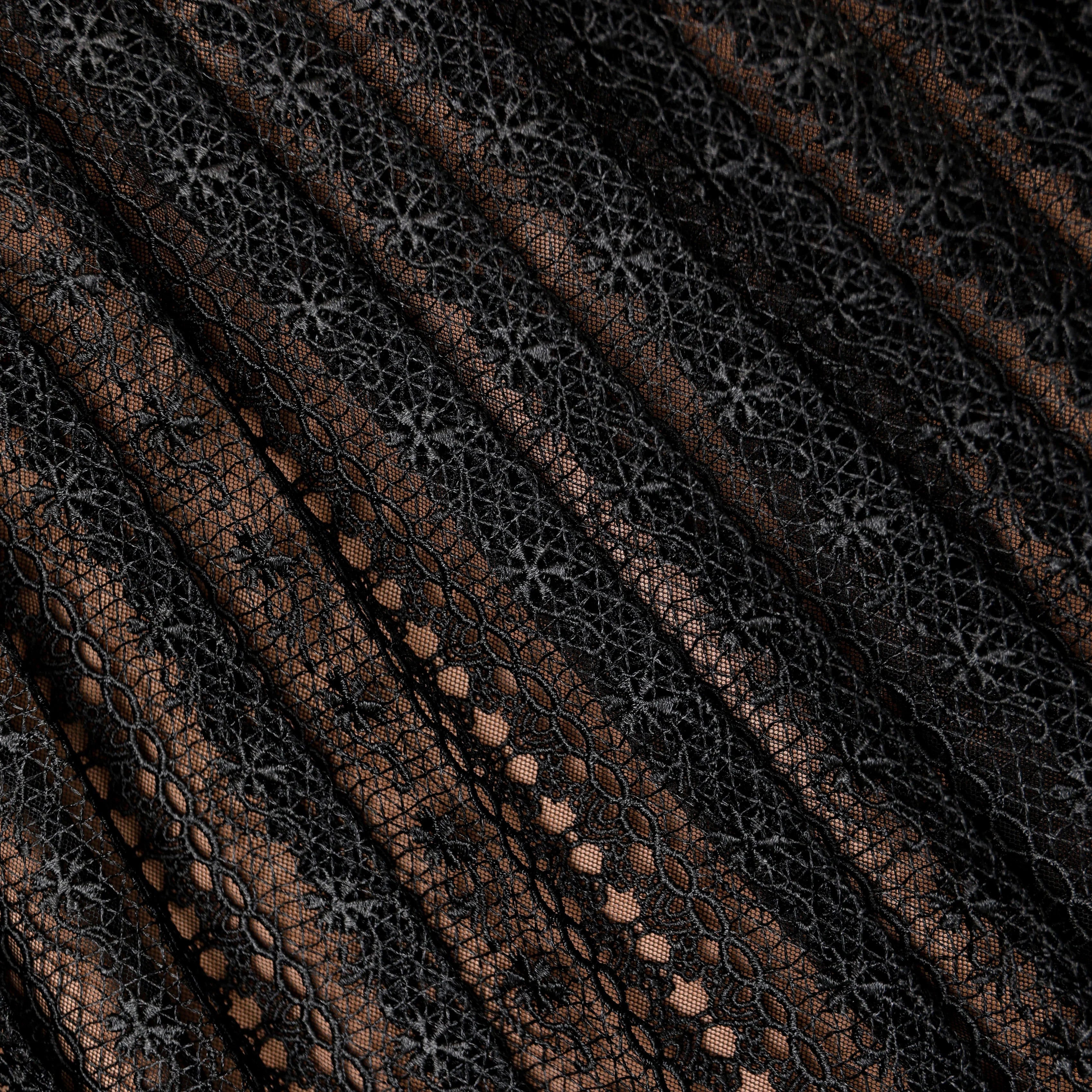 Black Organza Lace Midi Skirt