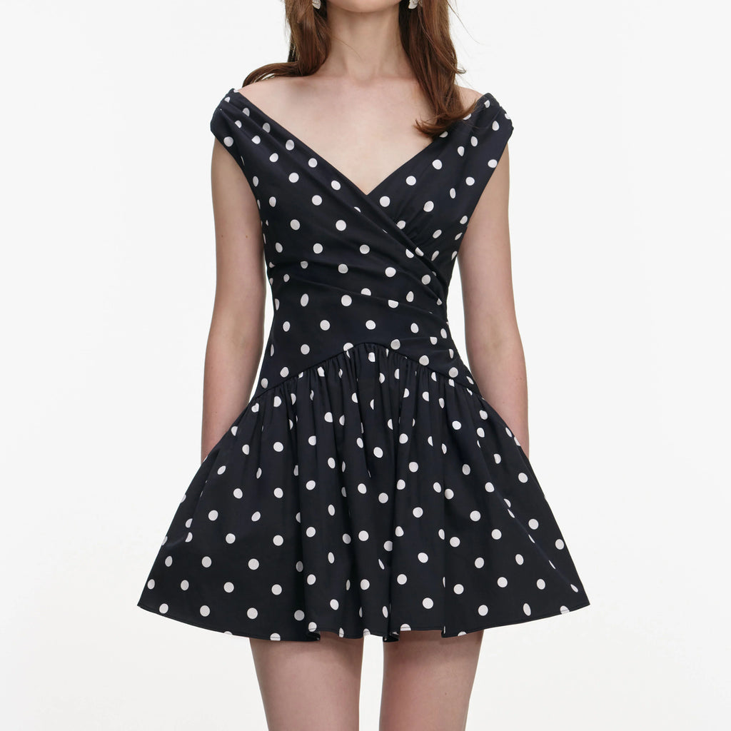 Black Polka Dot Cotton Mini Dress