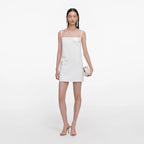 White Crepe 3D Sequin Flower Mini Dress