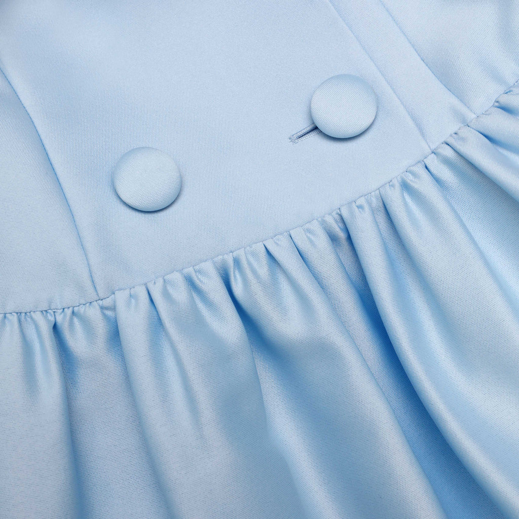 Blue Button Front Taffeta Midi Dress