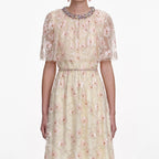 Champagne Floral Embellished Maxi Dress