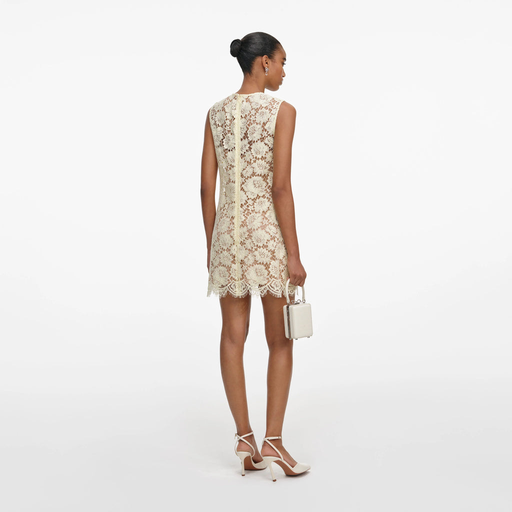 Yellow Fine Lace Mini Dress