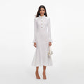 White Pointelle Knit Flare Midi Dress