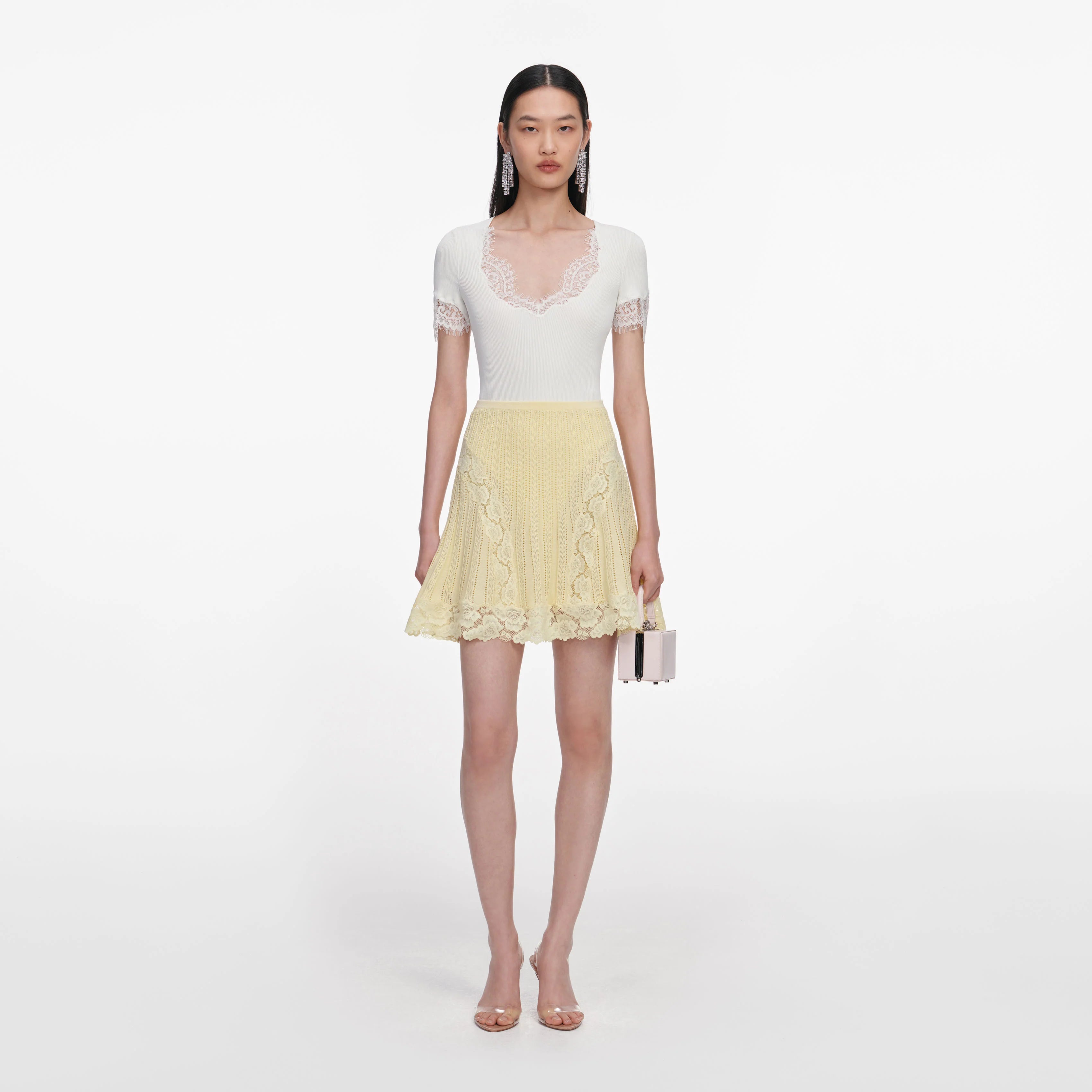 Yellow Pointelle Knit Mini Skirt