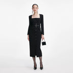Black Tailored Crepe Midi Dress